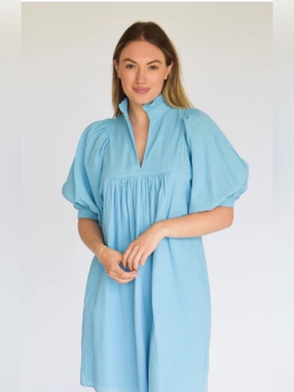 Never A Wallflower Light Blue Cotton Puff Sleeve Dress Women's Size XL NWT